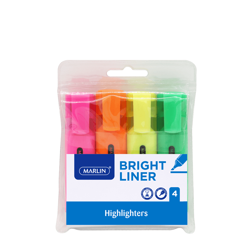 Marlin Bright Liners Highlighter 4's assorted colours