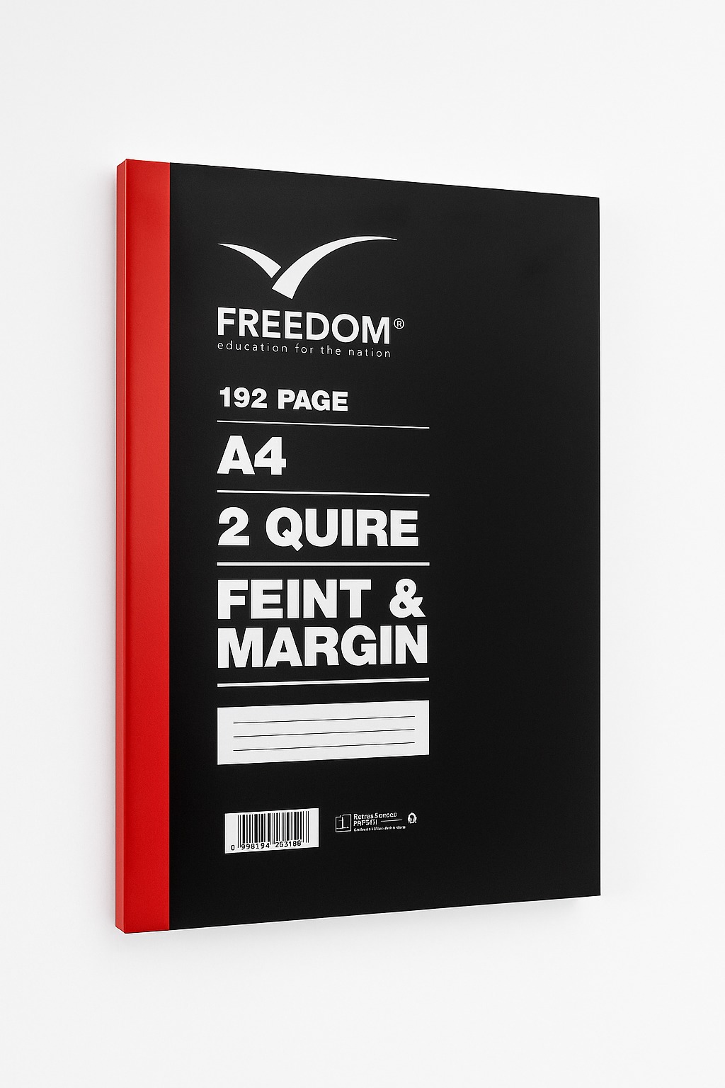A4 192 Page Feint & Margin Exercise Book – 2 Quire Hardcover School Book